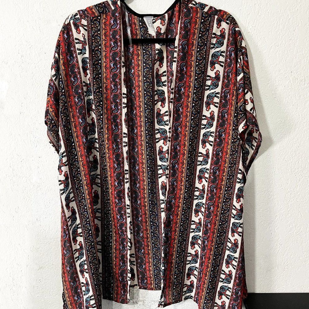 La Ropas Elephant Pattern‎ Cover Up / Cardigan Size Small